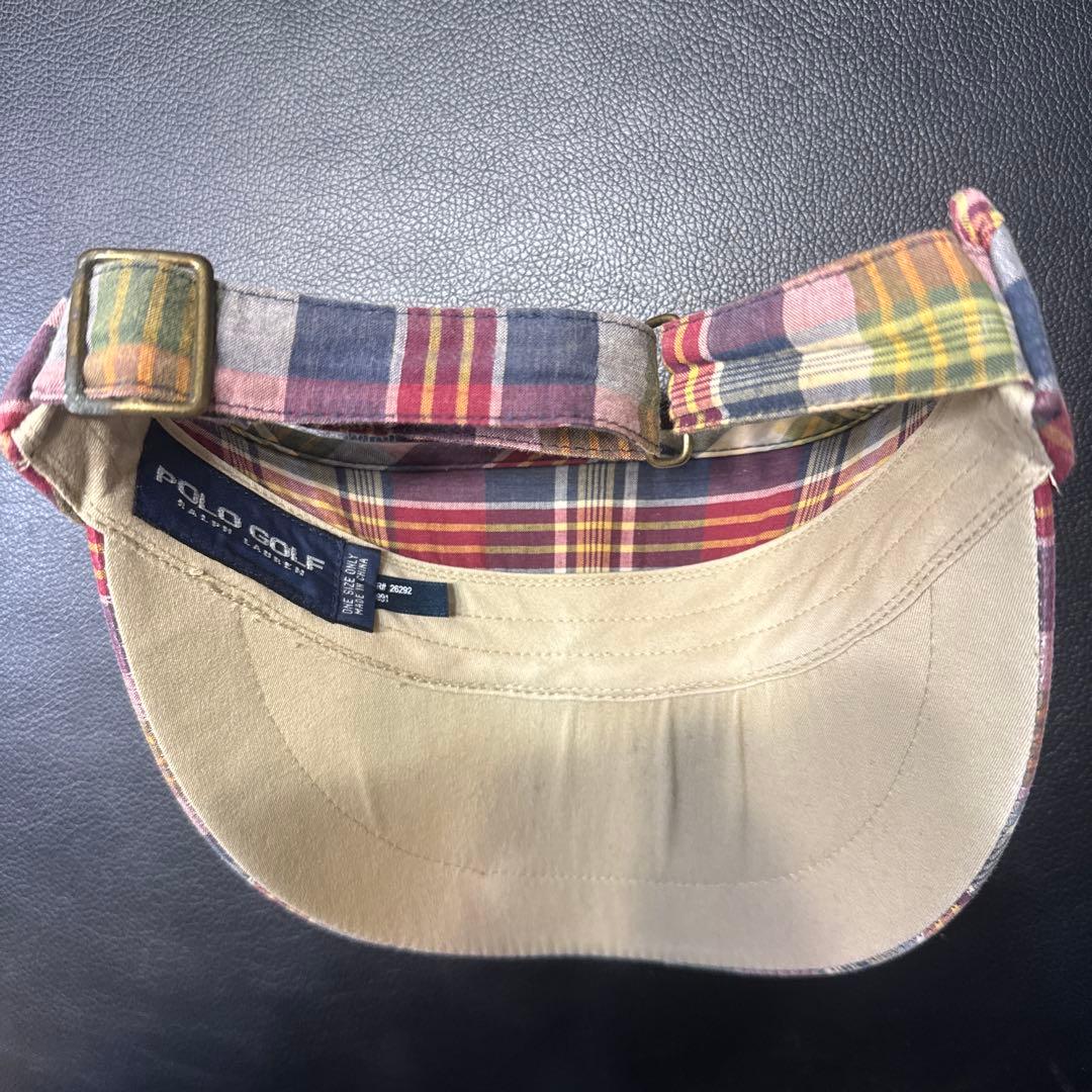 POLO GOLF ラルフローレン チェック柄 サンバイザー 刺繍ロゴ
