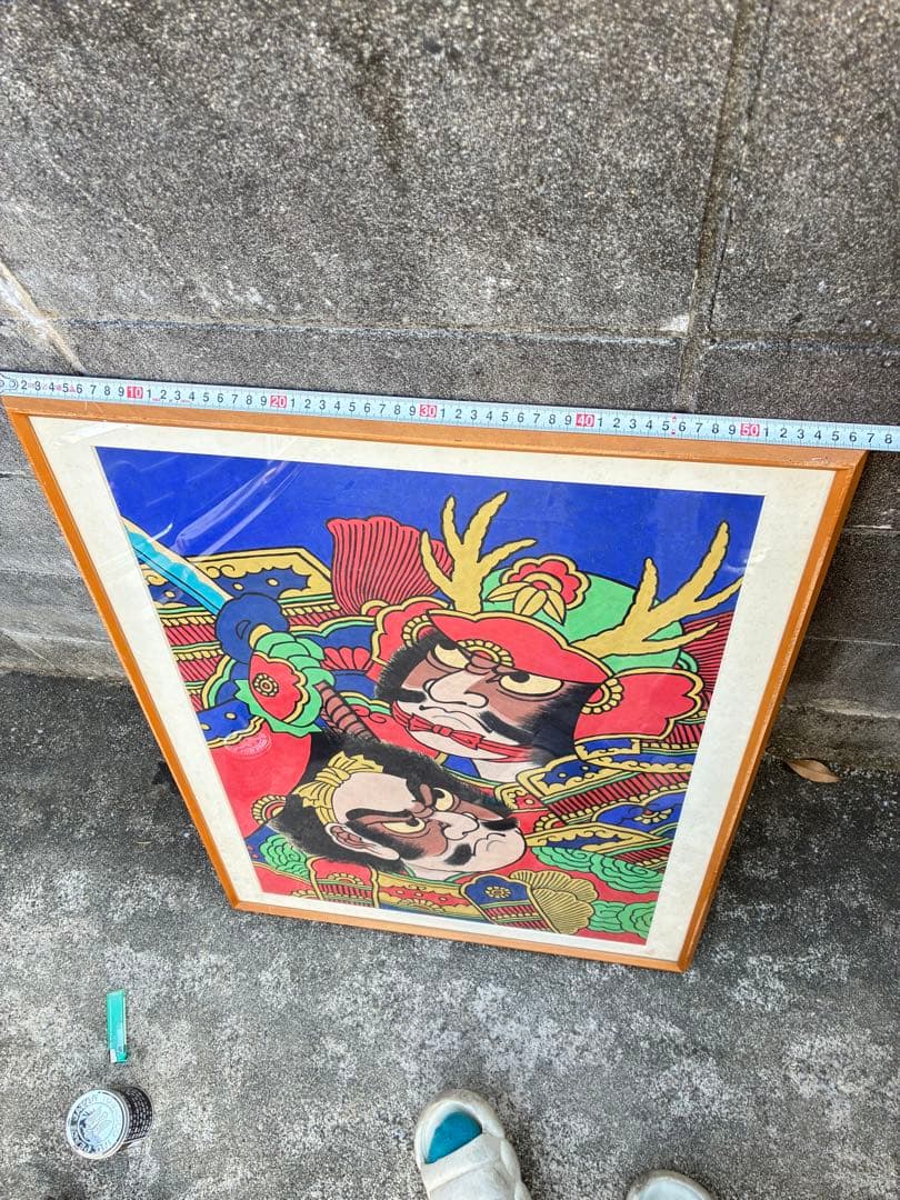 日本画 伝統的な武士の絵柄 木製フレーム付き