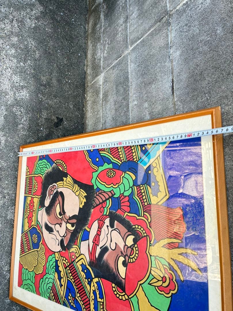 日本画 伝統的な武士の絵柄 木製フレーム付き