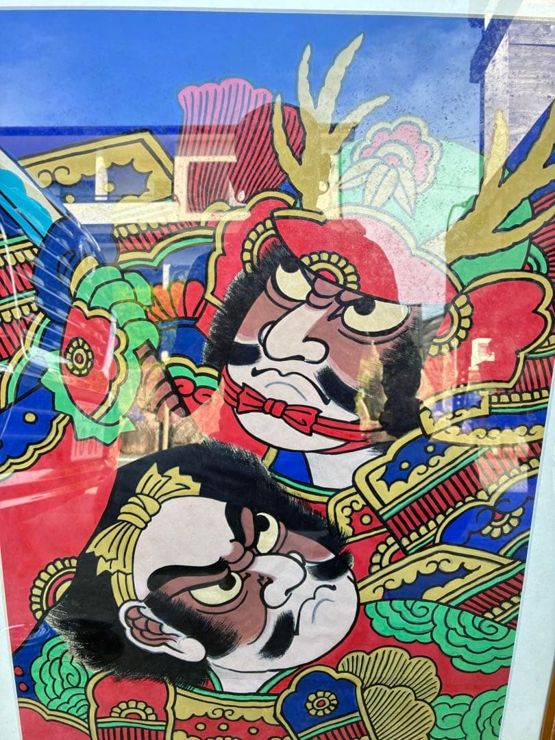 日本画 伝統的な武士の絵柄 木製フレーム付き