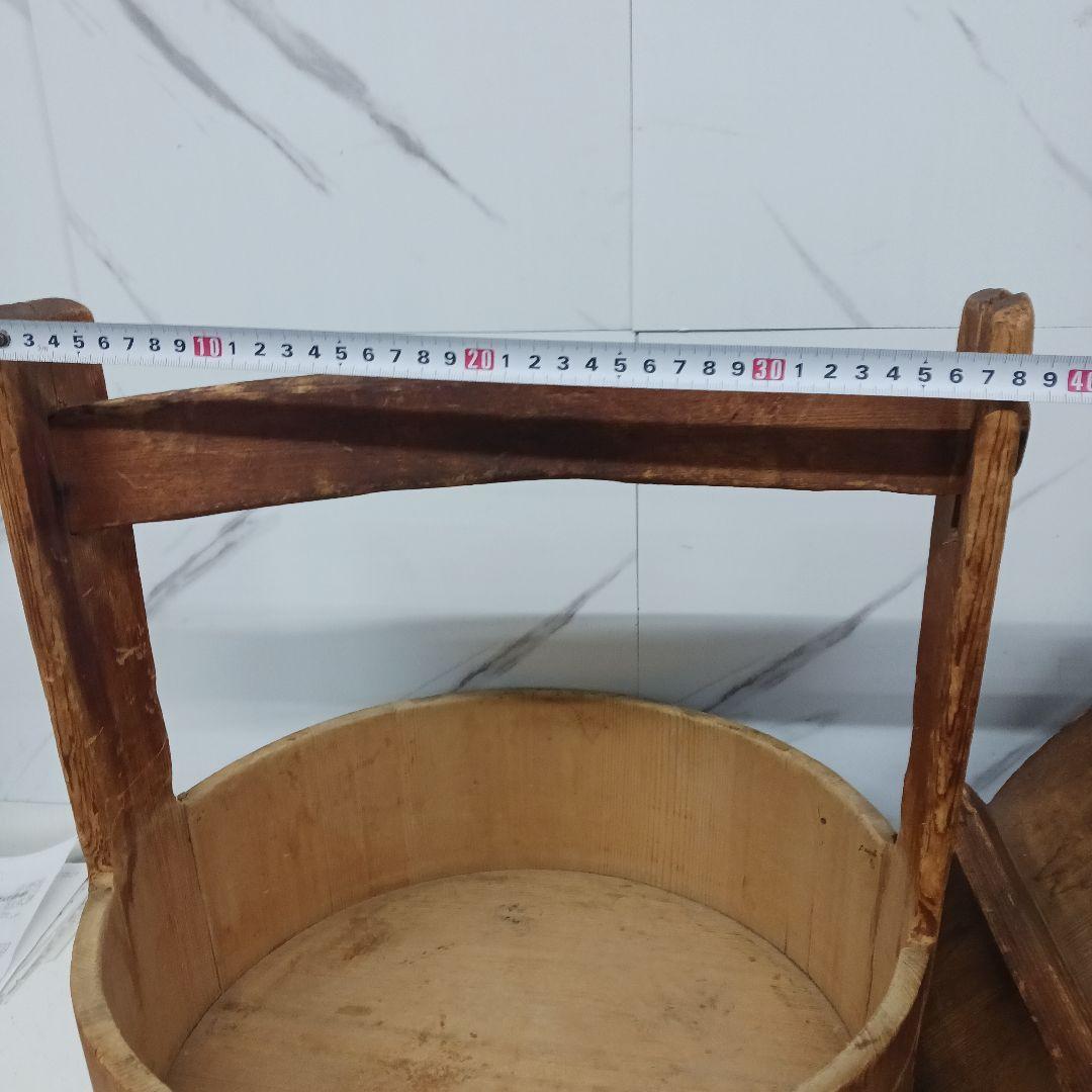 おかもち 蓋付き 昭和 レトロ 手桶 木製 当時物 骨董 ヴィンテージ B