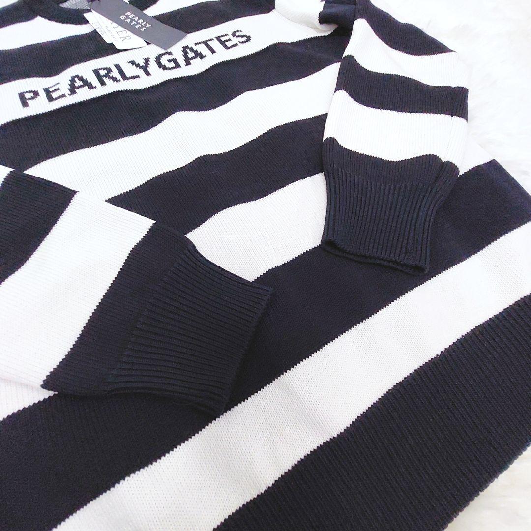 【新品】PEARLY GATES ゴルフセーター ボーダー　白×紺　ウール混