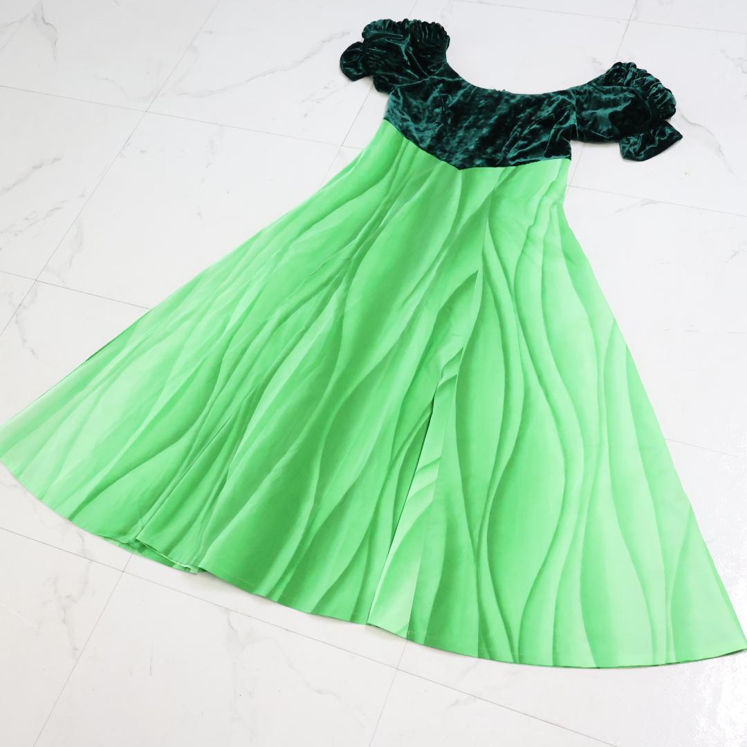 【美品 ハワイ製フラダンス衣装】グリーン CC Fashions ワンピース