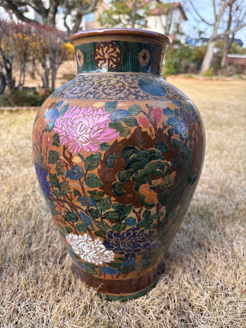 kirari様　京薩摩風 金彩色絵花瓶 高さ37cm 骨董