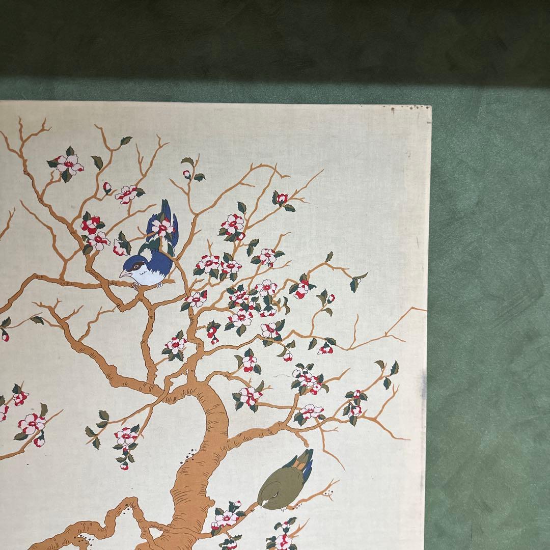 鳥をモチーフにしたヴィンテージファブリックパネル