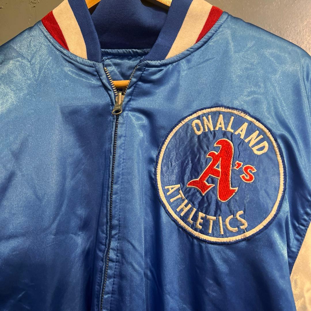 90s オークランドアスレチックス パロディリバーシブルスタジャンLくらいMLB