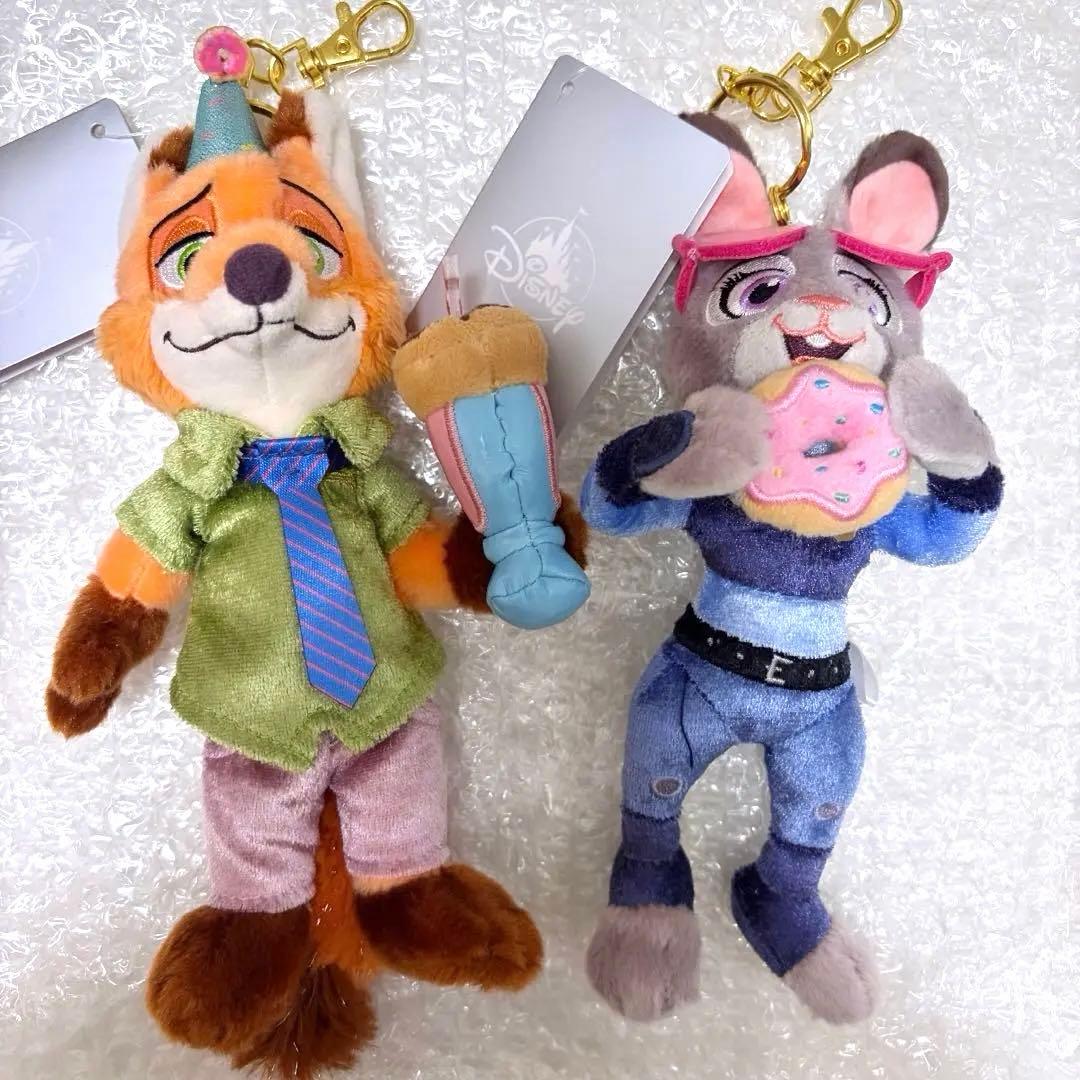 ズートピア10周年 ニック ジュディ ぬいぐるみキーホルダー キーチェーン