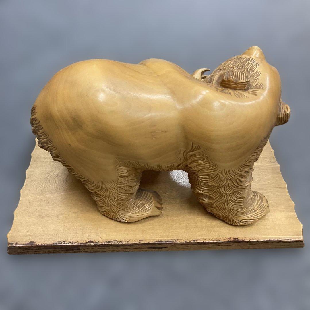 木彫りの熊 置物 台座付き 北海道民芸品 伝統工芸 大型 彫刻 インテリア