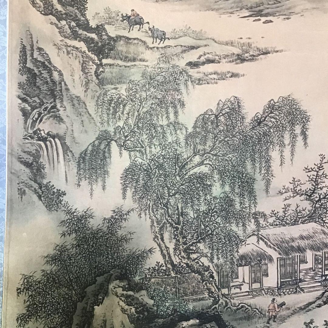 極細水墨画「楼閣山水図」　肉筆　張斎筆