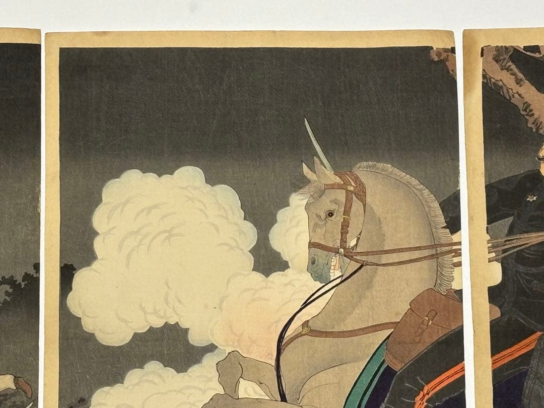 「旅順口附近大激戦」安達吟光 明治27年刊 3枚続|日清戦争 浮世絵 錦絵木版画