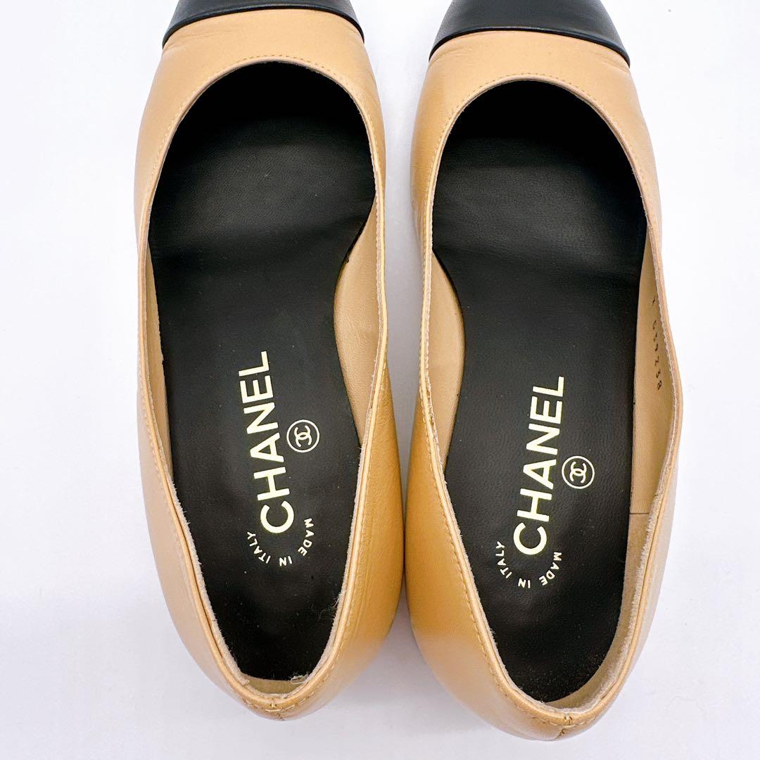CHANEL シャネルバレエシューズ 38ベージュ/ブラック ココマーク卒業式