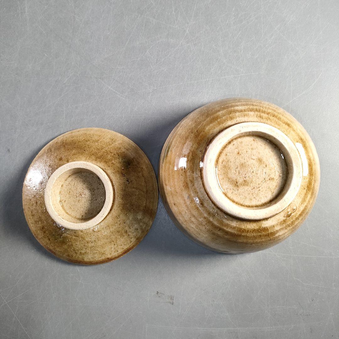 A1381-4/高取焼/加藤作助/黄瀬戸蓋付茶碗3客/蓋物/茶道具/懐石道具/