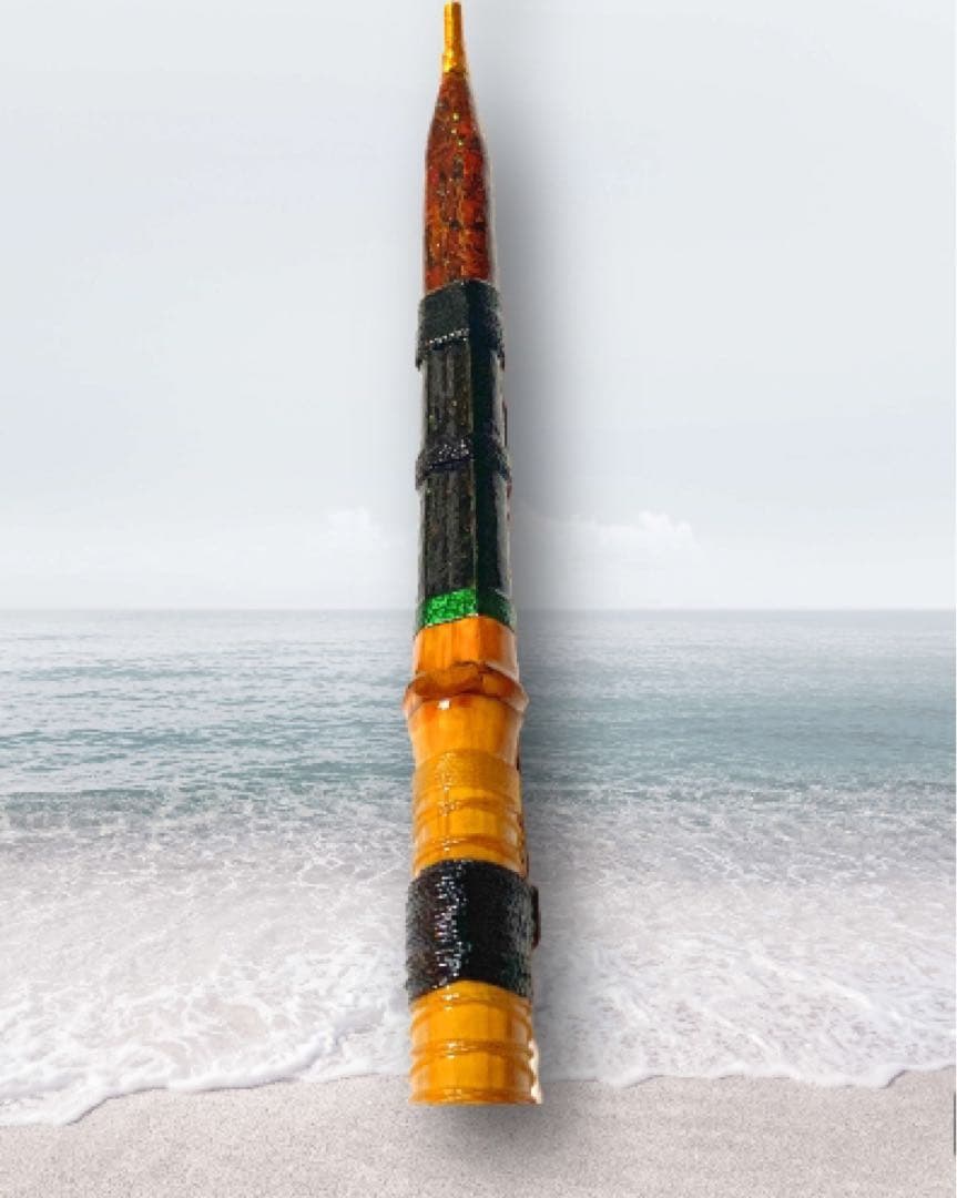 穴釣り竿 ハンドメイド 漆 研ぎ出し 和竿 ヘチ竿 竹 貝殻 ラメ 根魚 ガシラ