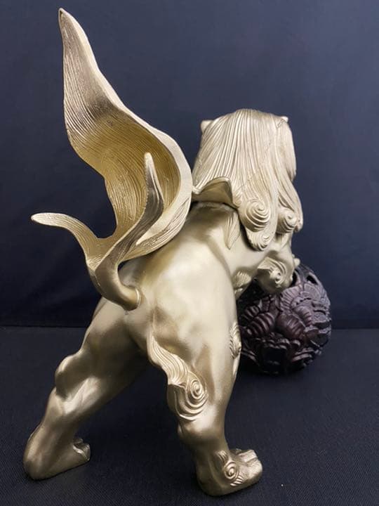 獅子 シーサー 玉 金属製 彫刻 置物 開運 風水 骨董 古美術 インテリア