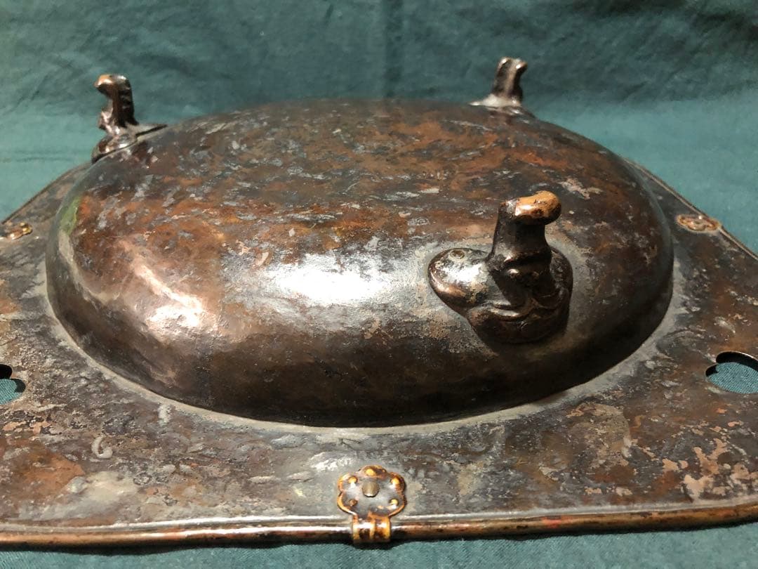古銅　時代物　赤　仏教美術　猪目　魔除け　亀　銅香炉　菓子鉢　水盤　インテリア