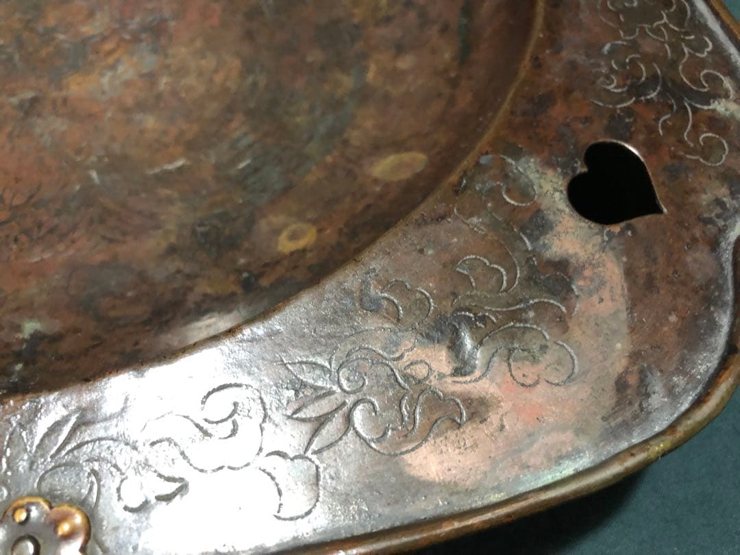 古銅　時代物　赤　仏教美術　猪目　魔除け　亀　銅香炉　菓子鉢　水盤　インテリア