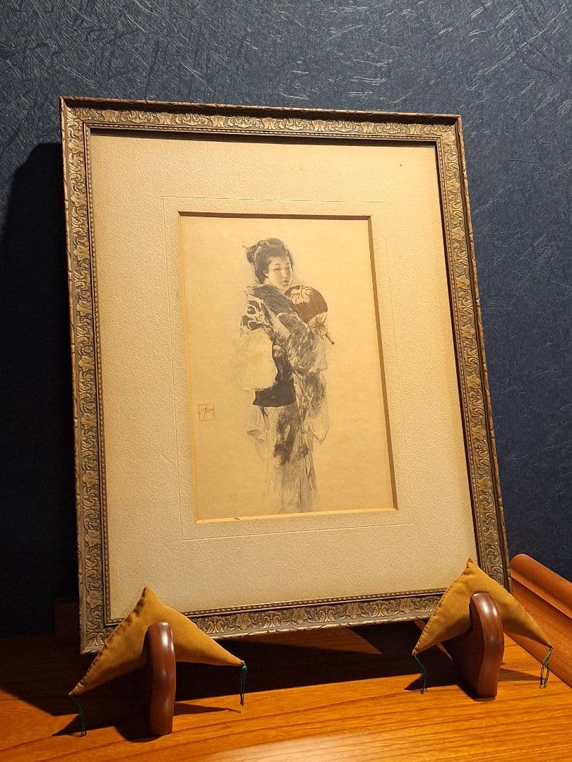 ロバートFブルムの木版画女性の肖像「The Musmee」サイン入1891年明治