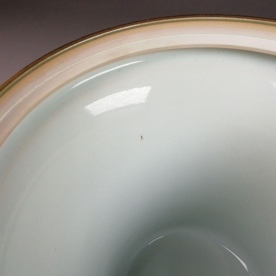 Ｗ３８１　水指　『緑地金襴手　末広形』『玉堂窯　手塚玉堂 造』　共箱　茶道具