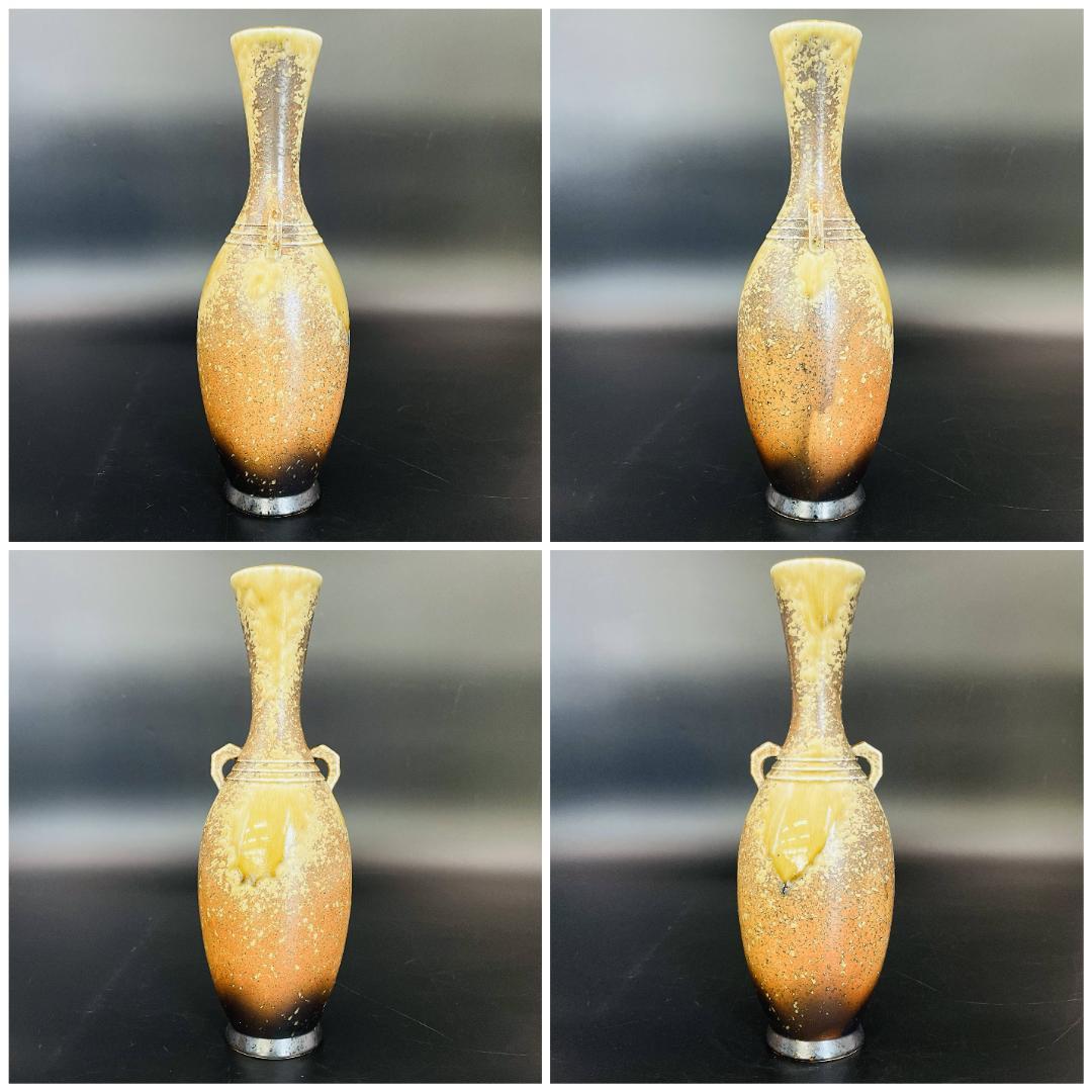 美品 信楽焼 花瓶 今井紫峯 作 耳付ツル首 高さ30cm R8SA118