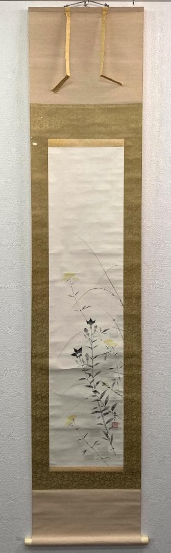 田中案山子／田中以知庵師事「秋草」掛軸 紙本 共箱
