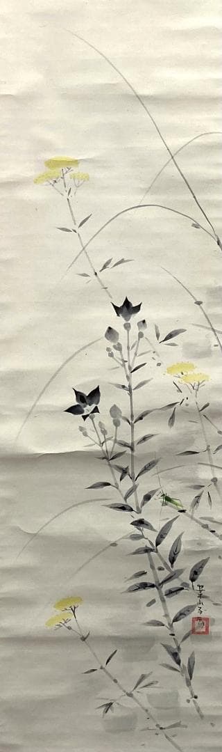 田中案山子／田中以知庵師事「秋草」掛軸 紙本 共箱