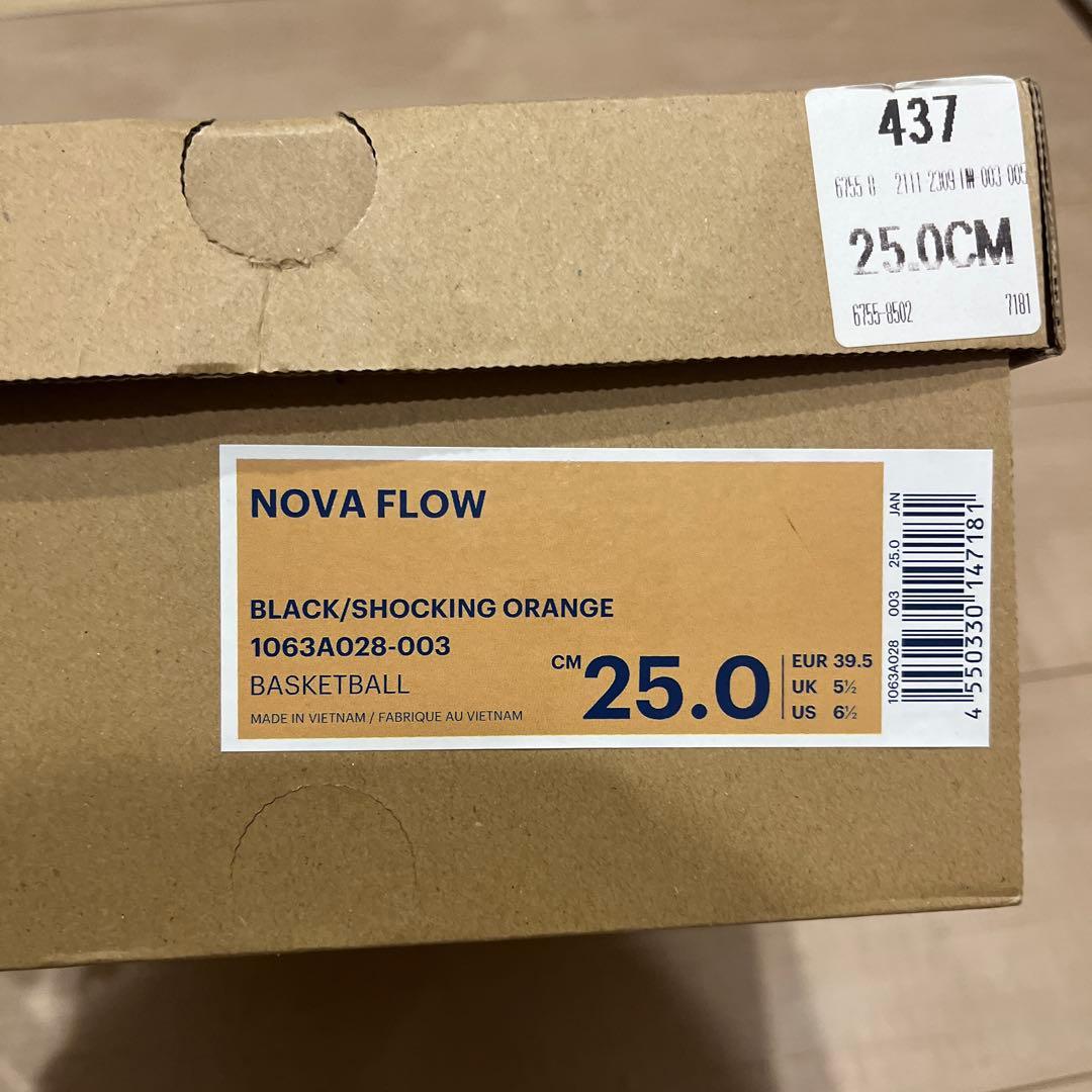 箱無し　asicsバッシュ　NOVA FLOW ブラック/オレンジ 25.0cm
