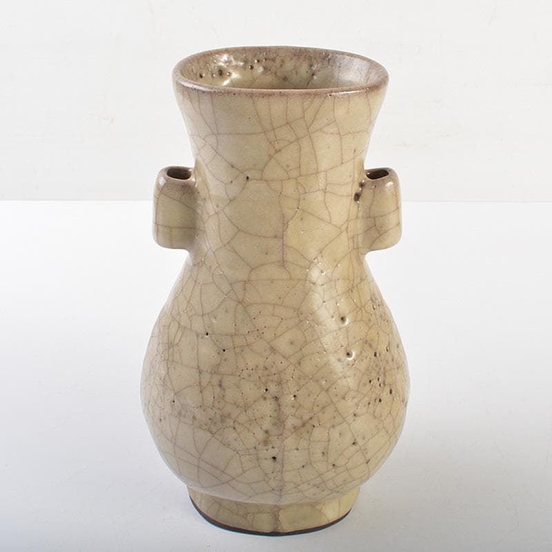 中国　哥窯　金絲鉄線　氷裂文　双耳瓶　C　7365E