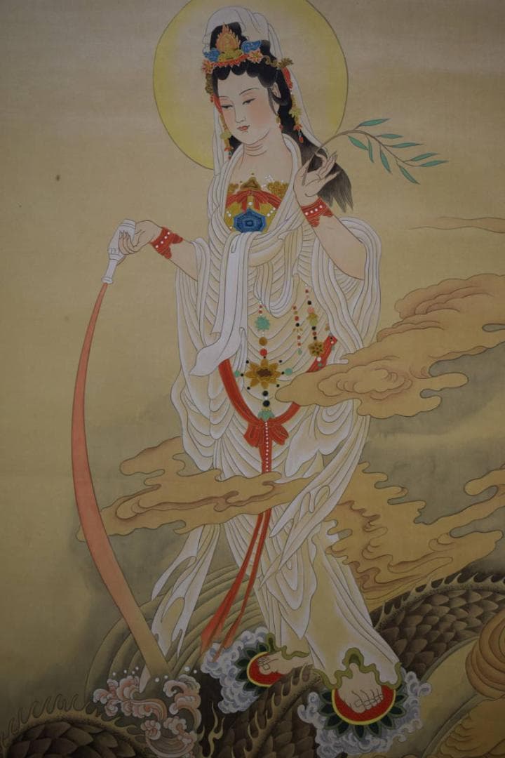 不詳/作者不詳/唐画龍上観音/大幅/布袋屋掛軸HG-2