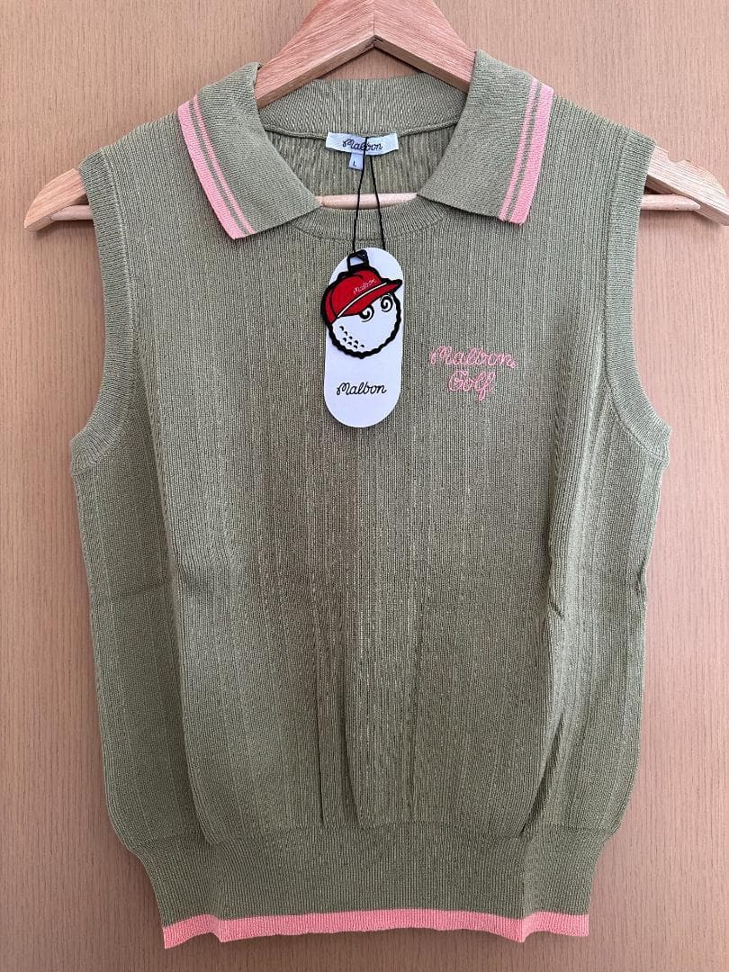 緑色L マルボンゴルフ ニット ノースリーブ Malbon Golf ベスト