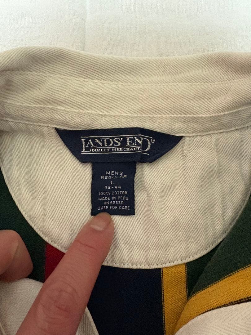 LANDS'END 90's 「春カラー」ストライプ ラガーシャツ L ラグビー
