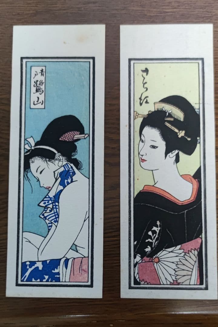 春の特価10%OFF♥【版画　行水と髪飾】 2点セット額付