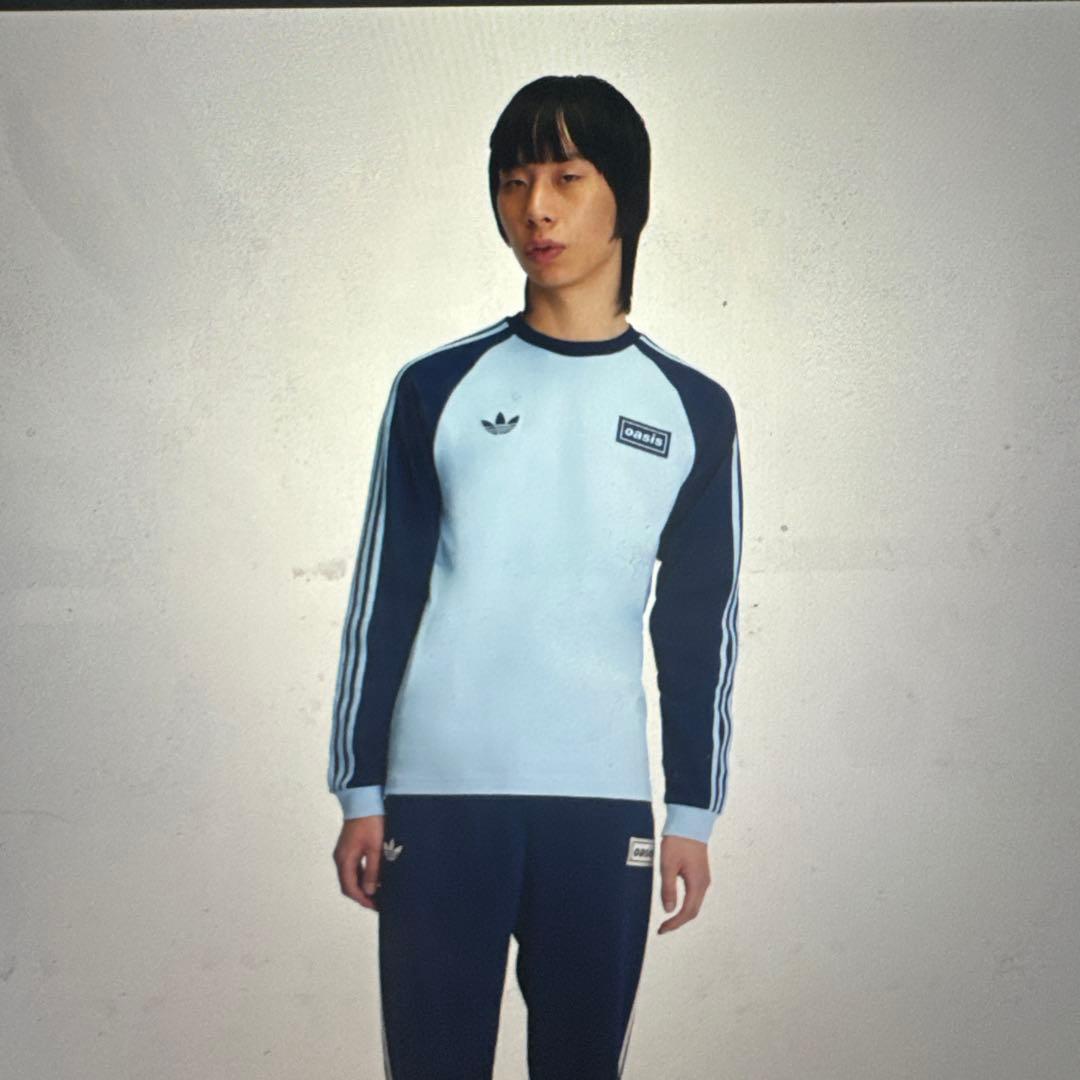 adidas oasis ロングシャツ ライトブルー　Lサイズ　2025年