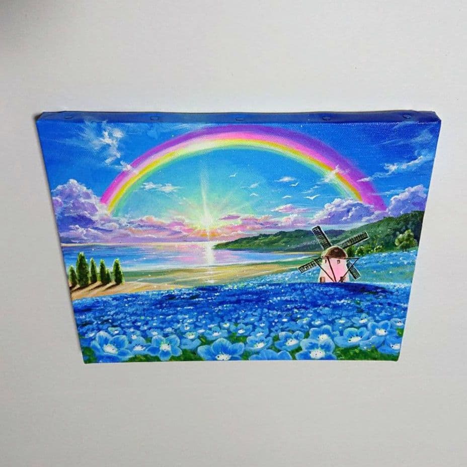【ネモフィラの輝き】アクリル画 F3 風景画 絵画