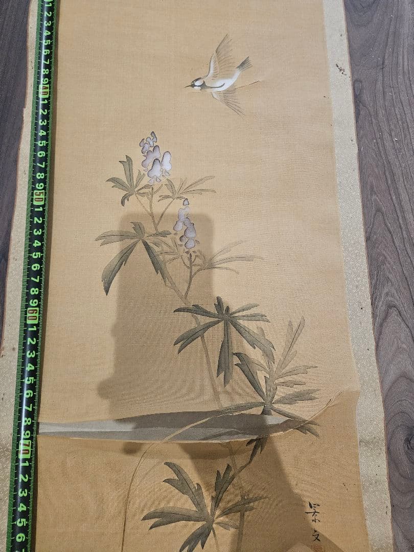 松村景文 花鳥図 三幅対 絹本 掛軸（ジャンク品・要補修）四条派