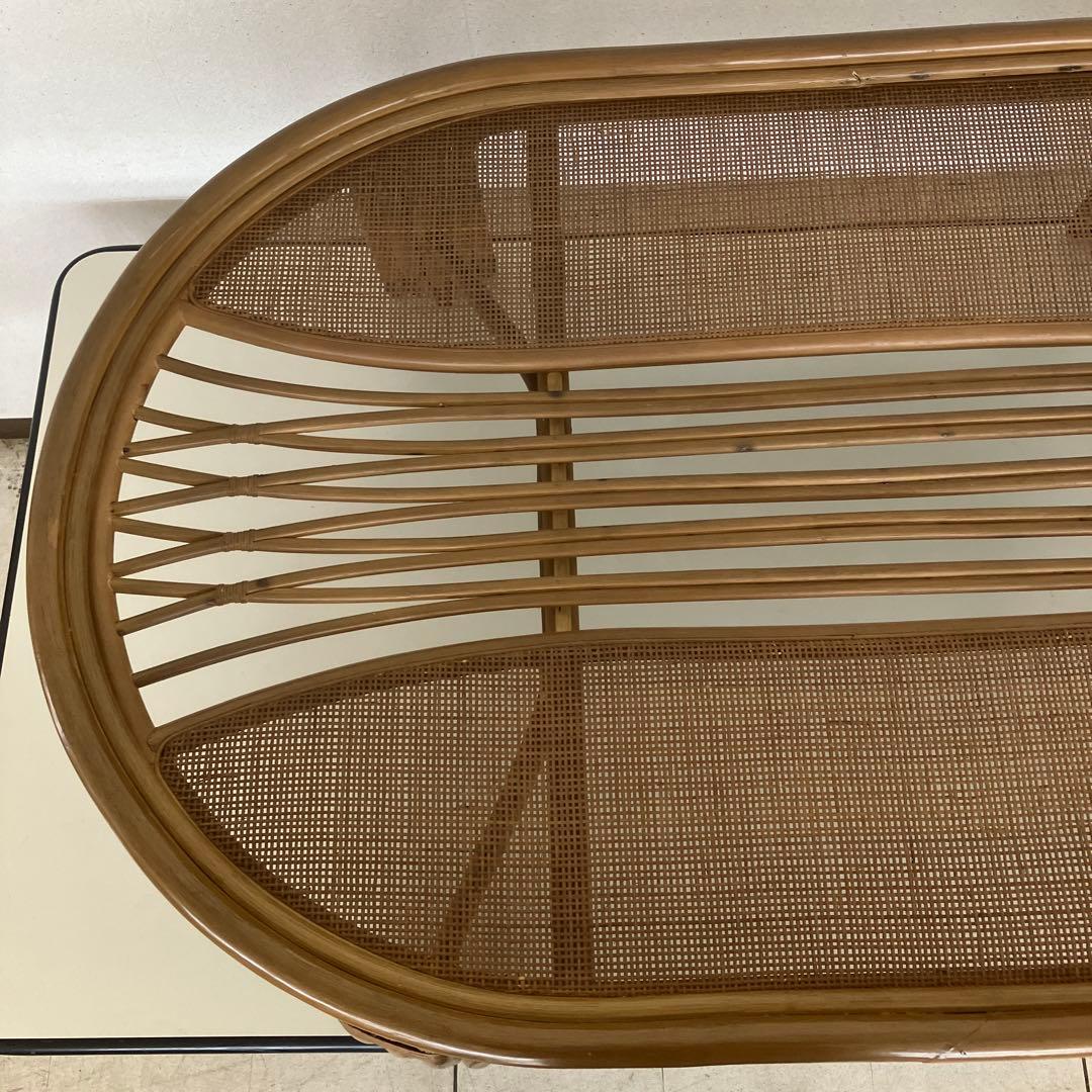 ラタン製　楕円形ガラステーブル　136㎝サイズ