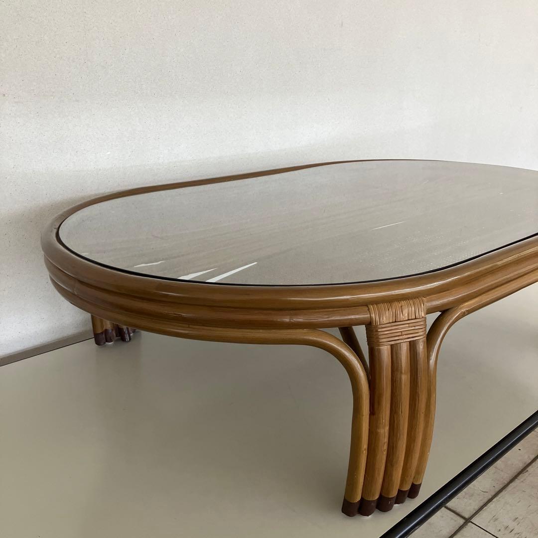 ラタン製　楕円形ガラステーブル　136㎝サイズ