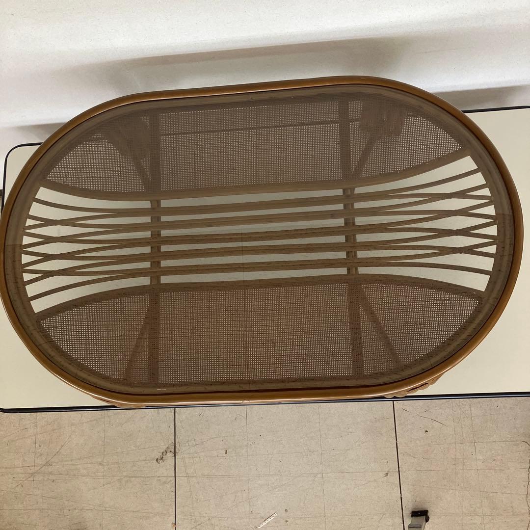 ラタン製　楕円形ガラステーブル　136㎝サイズ