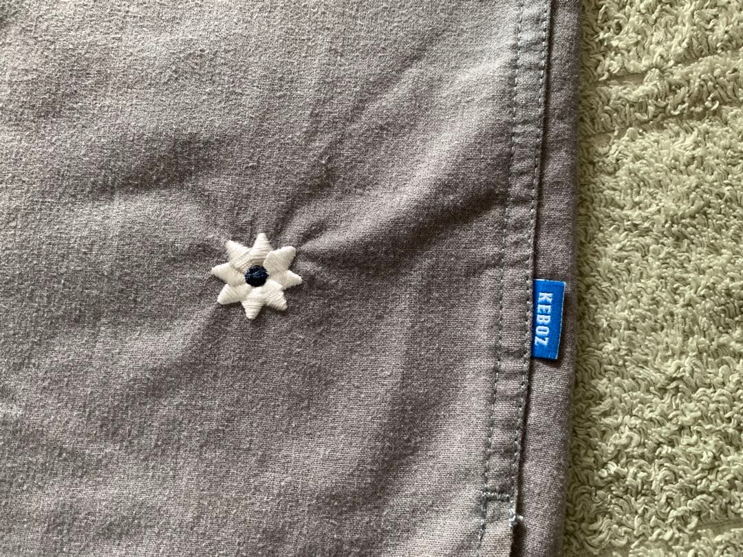 Keboz ベースボールシャツ 半袖 グレー Lサイズ 刺繍 ロゴ
