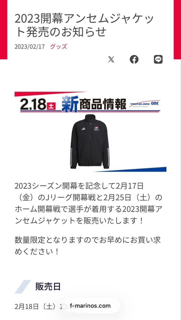 【美品】adidas 横浜F・マリノス　公式　アンセムジャケット　M