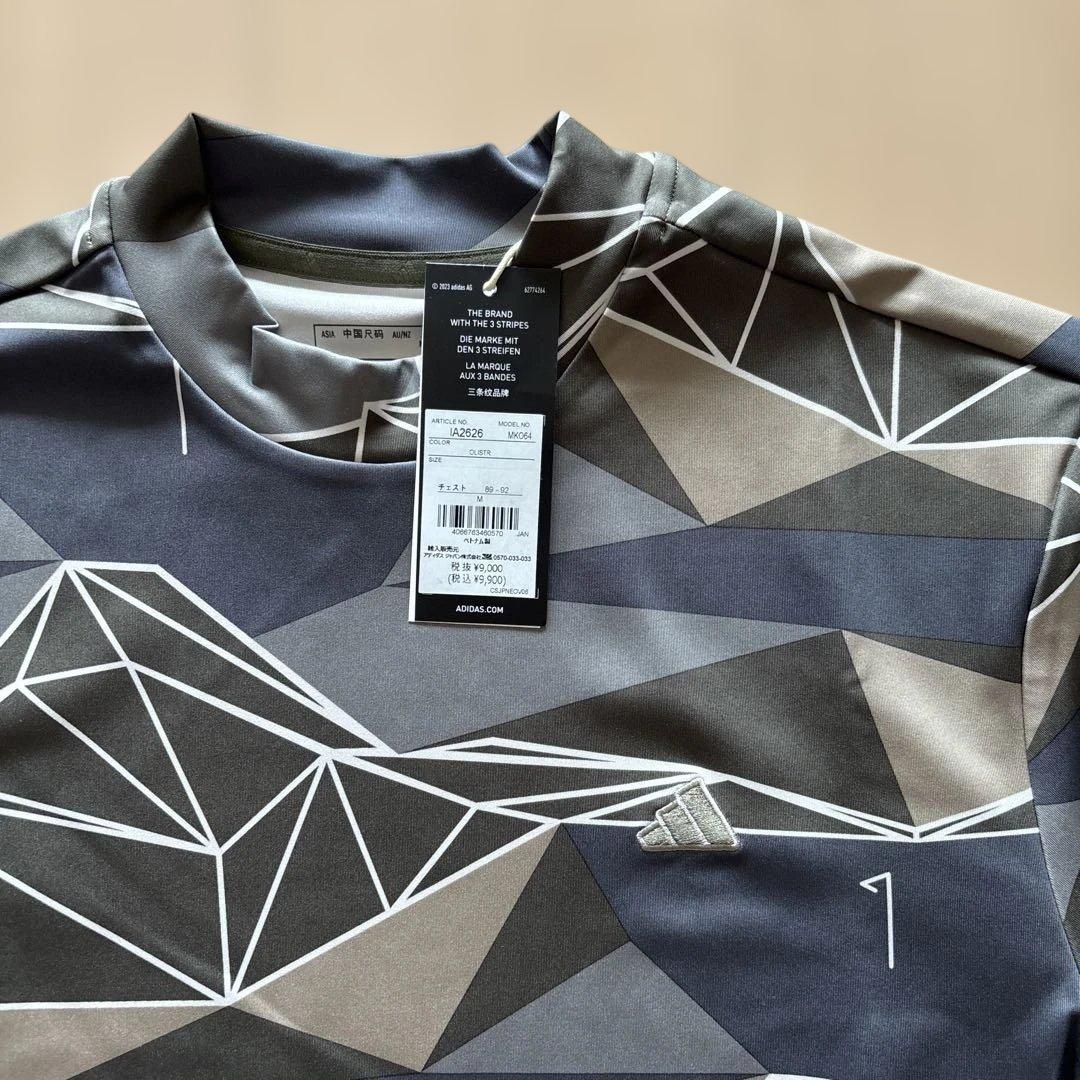 ☆新品☆adidas golfアディダスゴルフ半袖モックネック幾何学模様シャツM