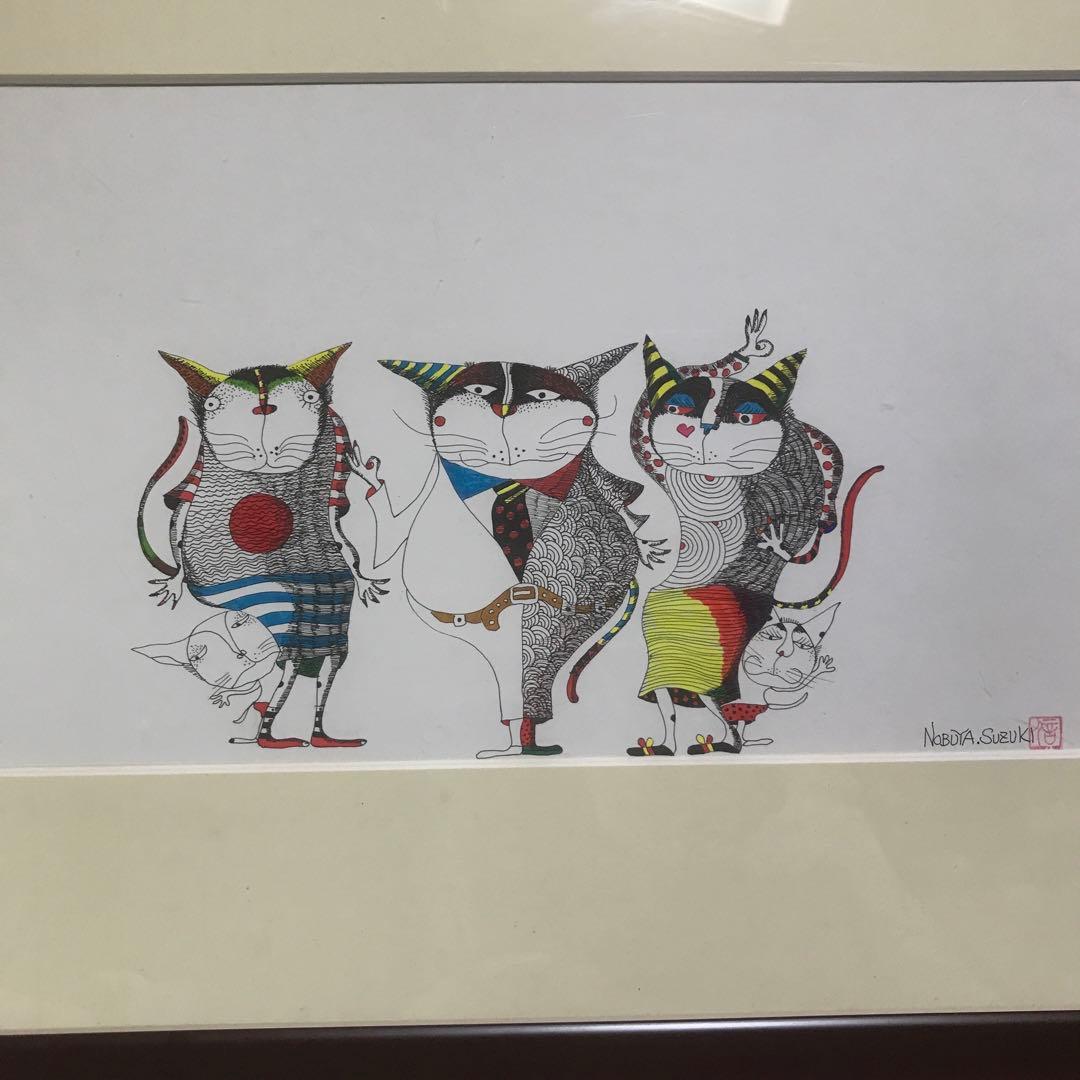 鈴木信也　猫の絵　肉筆