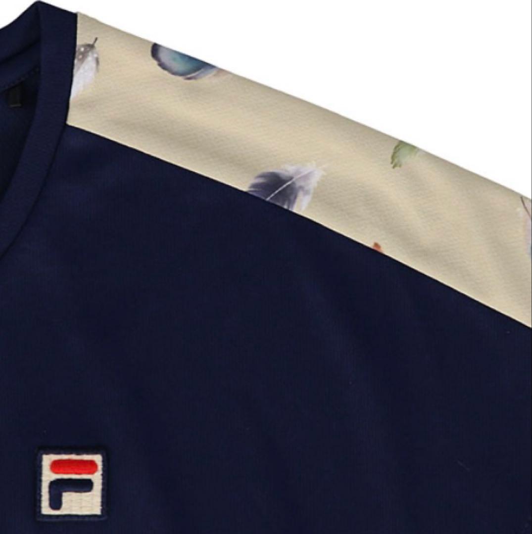 No.131 FILA 羽根模様のゲームシャツ☆NAVY☆新品☆XL☆