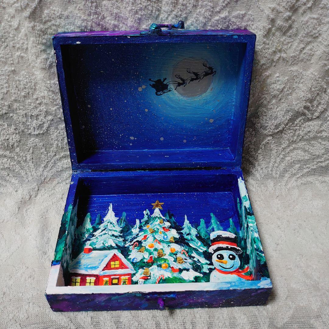 油絵 絵画 月下のクリスマスボックス