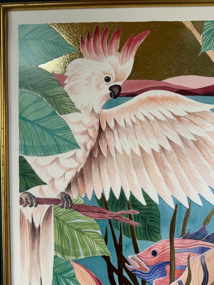 幻想的絵画　熱帯魚鳥植物　自然　セリグラフ　オリジナル美術品　ア-ト　インテリア