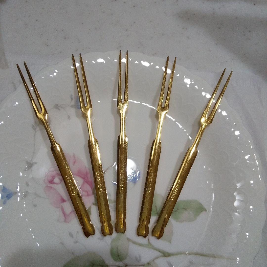 香蘭社 金メッキデザートフォーク5本セット  昭和レトロ激レア希少品