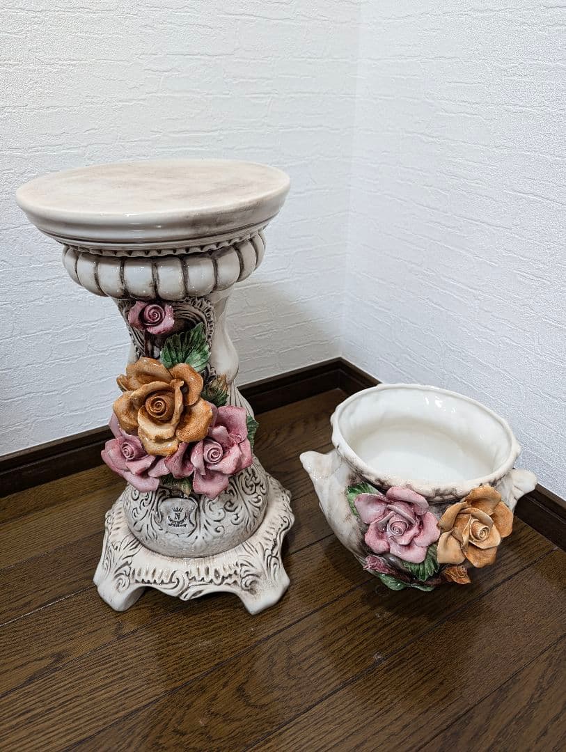 陶器製ローズ　フラワーポット　花台　イタリア製