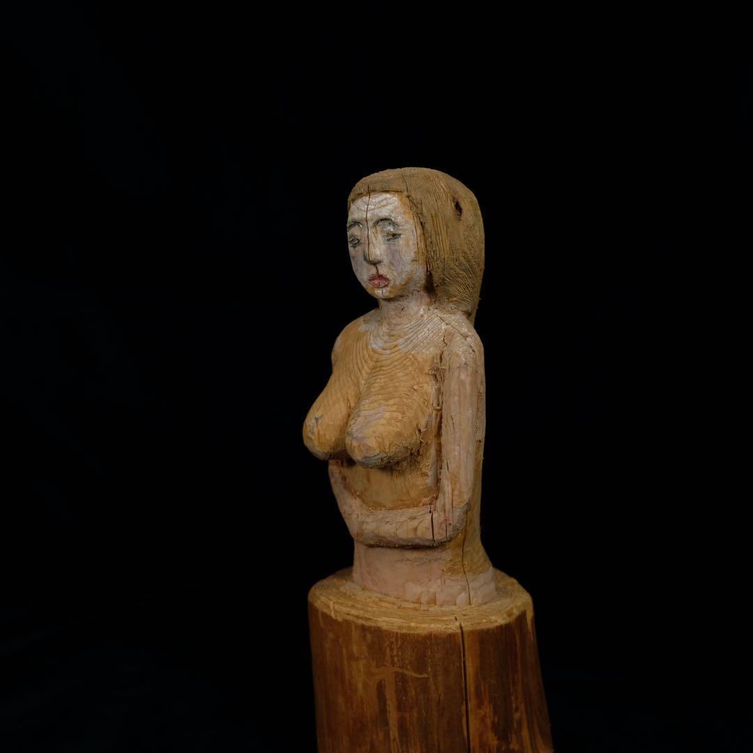 古い木彫りの女像　アート作品　彫刻　一刀彫　オブジェ　裸婦　アンティーク　古道具