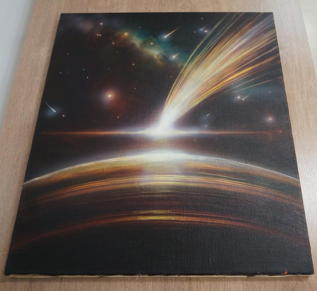 0006　絵画　宇宙　木製　流星　彗星　星々　銀河　　　絵画のみの販売です。