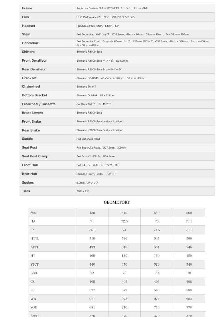 ロードバイク FELT2018年モデル F95