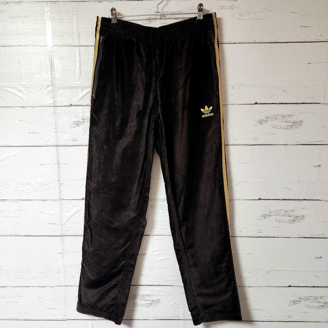 adidas×Beauty&Youth別注 ベロア ブラウン パンツ ゴールド